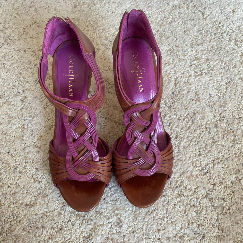 Cole Haan Brown/Fuschia Zip-back Heels